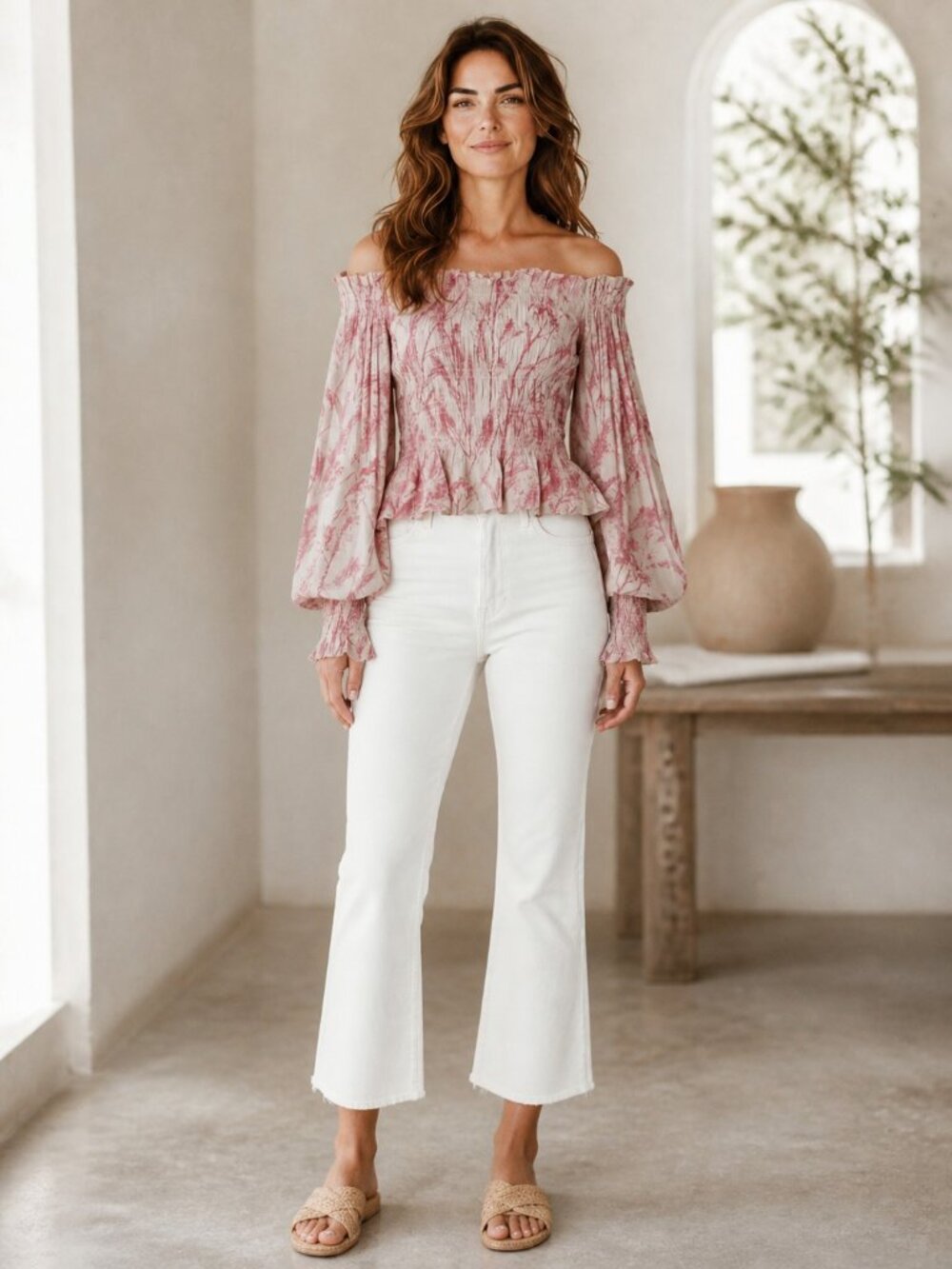 ALLSAINTS Lara Grasmere Soft Cherry Floral Off The Shoulder Top size 8 NWOT